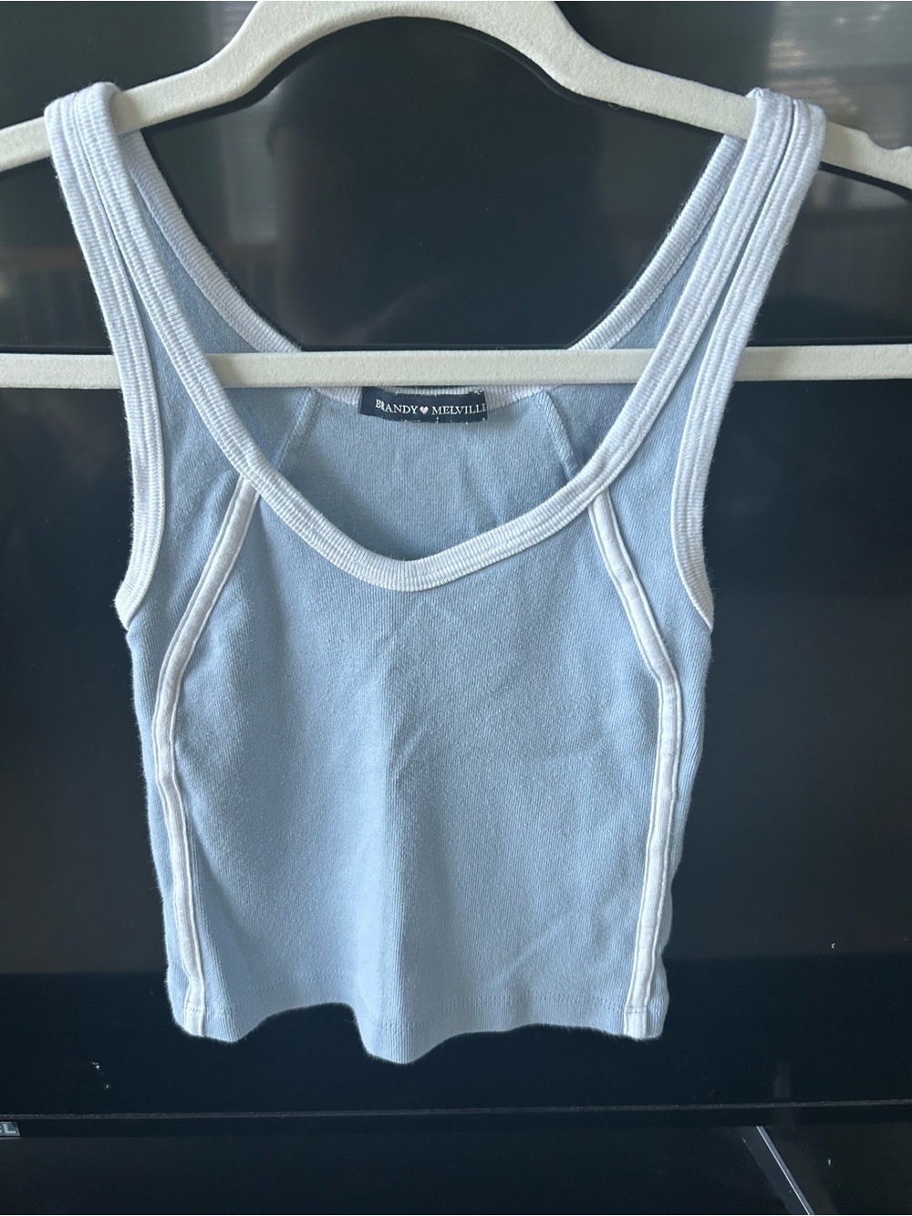 Brandy Melville Pale Blue Ribbed Tank with White Trim